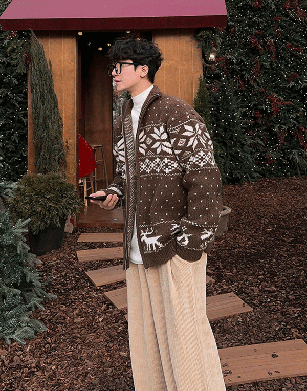유얼 눈꽃 노르딕 투웨이 니트집업 (3color)
